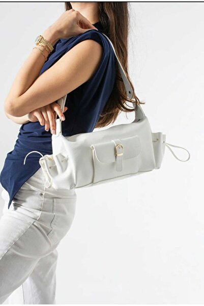 ÖZÜM ÇANTA Marino Model Women's Hand and Shoulder Bag with Pockets White