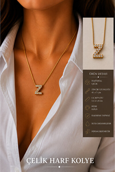 Jack Ferrero Steel Zircon Stone Gold Balloon Letter Necklace
