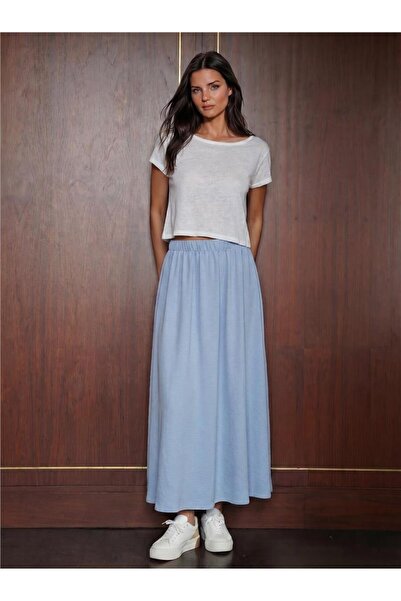 WeShaya Blue Stretchy Textured High Waist Drawstring Elastic Detailed Long Ay...