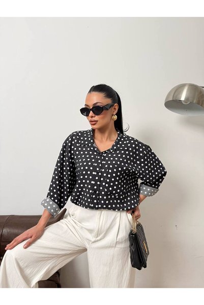 LB Laluna Butik Women's Polka Dot Flowy Shirt