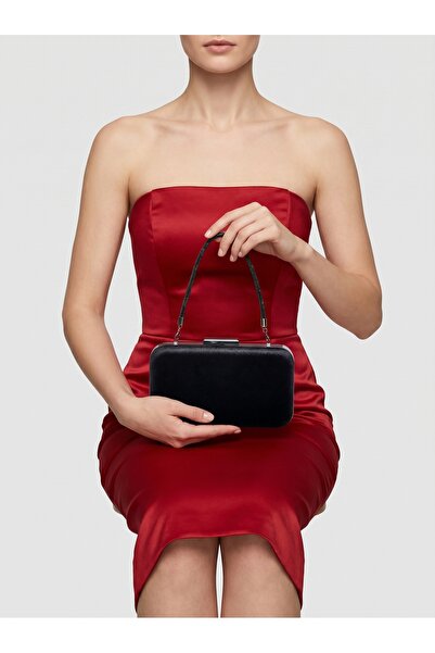 Biçanta Black Velvet Women's Evening Dress Bag with Black Stone Handle Detail...