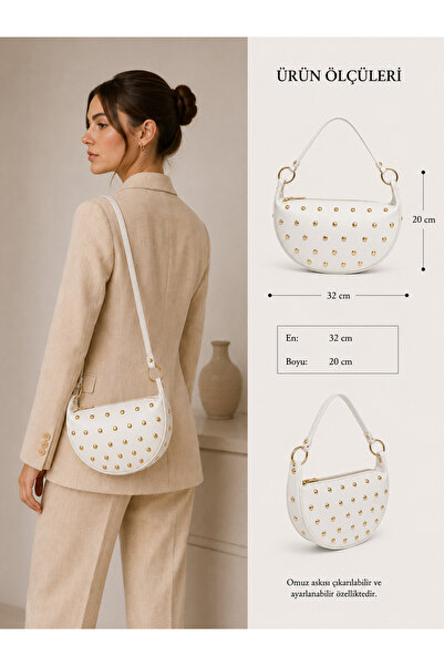 Reddington Women's Half Moon Staple Detailed Double Strap Stylish Shoulder Bag