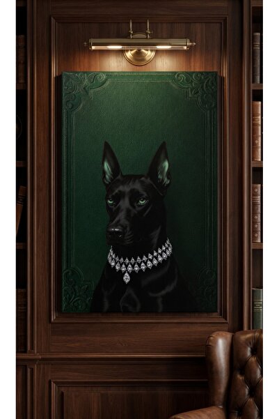 shop Mücevher Detaylı Siyah Doberman Kanvas Tablo