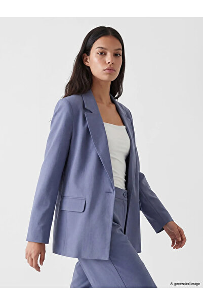 LC Waikiki Blue Linen Blend Women's Blazer Jacket