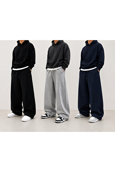ADR MODA Pantaloni de trening confortabili pentru bărbați, 3 piese, negru, gr...