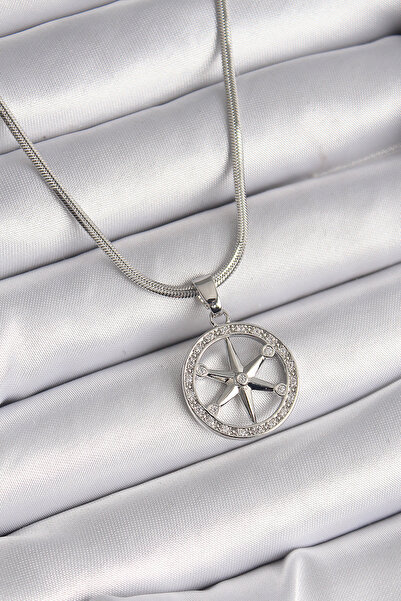 ETC 316L Steel Silver Color Italian Chain Zircon Stone Pole Star Model Women ...