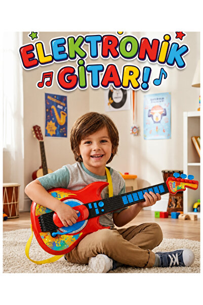 LRS STORE Büyük Boy Müzikli Elektronik Rock Gitar - Askılı, Ses Efektli Eğiti...