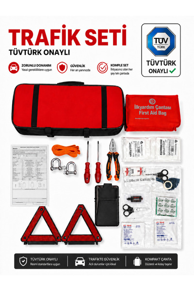 HANGAST yönetmeliğe uygun araç trafik seti - 2 adet metal ayaklı reflektör+3 ...