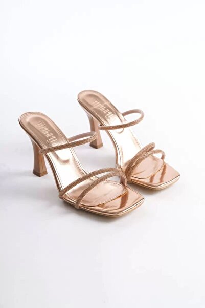 Leyan Butik Bronze Mirror Stone Women's Heeled Slippers By20My01F
