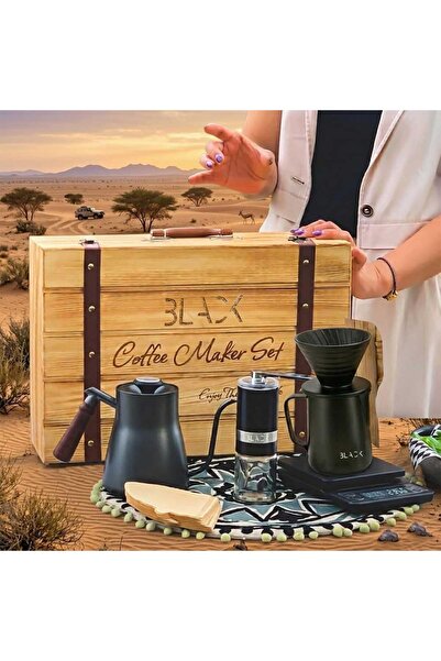 BLACK طقم قهوة V60، مجموعة قهوة محمولة للسفر مع علبة خشبية فاخرة، مطحنة يدوية...