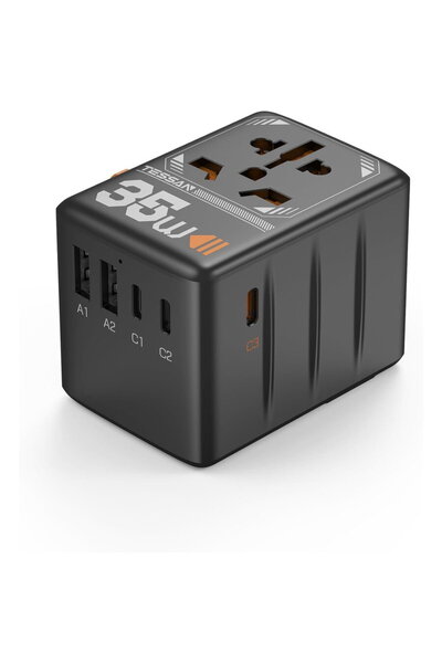 TESSAN Adaptor de priză universal TS-WTA02, 2 x USB, 2 x USB-C, 1 x USB-C, în...