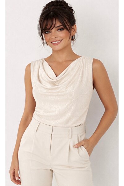 Be Best Women's Cream Degaje Collar Sleeveless Blouse Be253