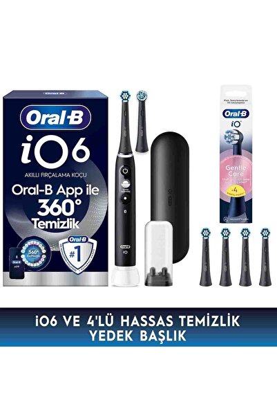 Oral-B iO6 Siyah Elektrikli/Şarjlı Diş Fırçası 4 Yedek Başlıklı Hassasiyet Seti