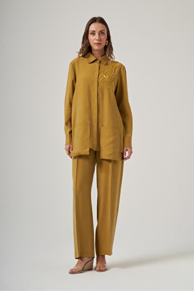Nuss 1070 Stone Embroidered Shirt Suit Amber