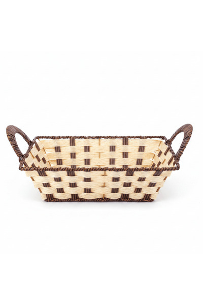 AKDC Natural Cream & Brown Woven Rectangular Rattan Organizer Basket with Str...