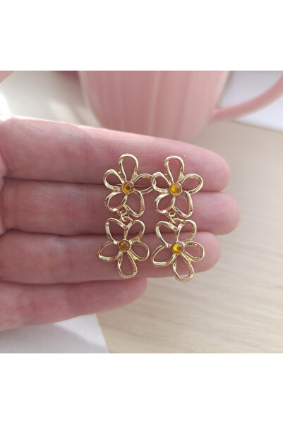 GlaMLo Accessories Cercei florali eleganți placați auriu