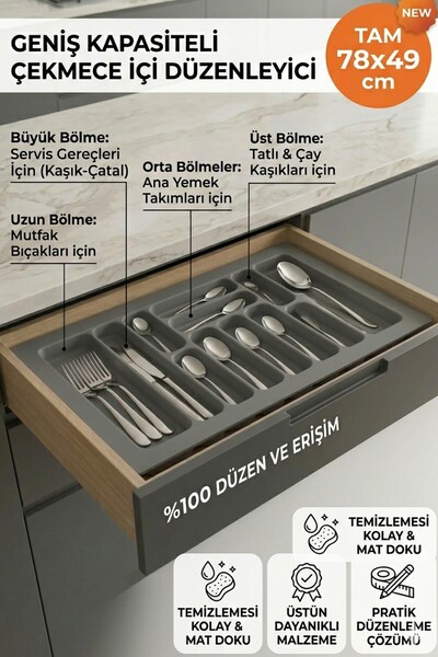 MEGAHOME STORE 1. Sınıf Çekmece İçi Kaşıklık ve Kepçelik Düzenleyici – Gri 78...