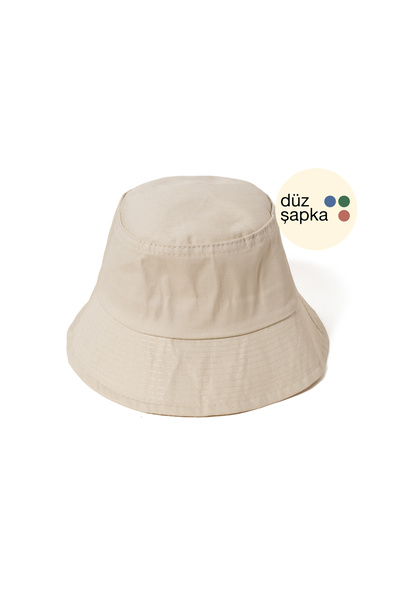 düz şapka studio Düz Şapka | Bej Gabardin Bucket Balıkçı Şapka - Minimalist, ...