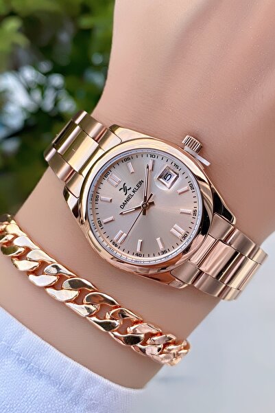 Daniel Klein Rose Color Calendar Steel Band Women's Wristwatch with Guarantee...