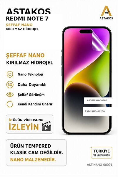 Astakos واقي شاشة هيدروجيل نانو شفاف غير قابل للكسر متوافق مع هاتف Redmi Note 7