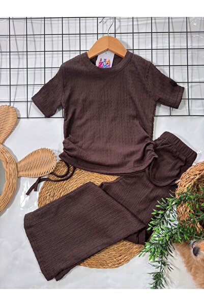LEAKİDS Girls' Comfortable Fitted Set with Gathered Sides