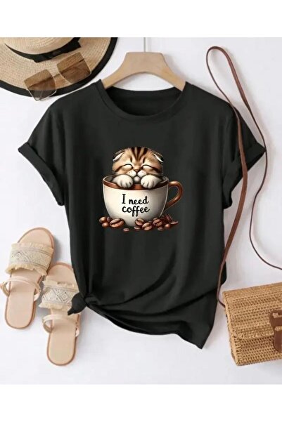 NIGRUM PARDUS تي شيرت نسائي من القطن بنسبة 100% مطبوع عليه I NEED COFFEE من N...