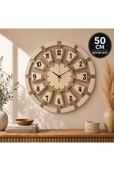 ERGEÇ TASARIM 50 Cm Makrome Detaylı Dekoratif Duvar Saati Atlantik Çam MDF Mo...