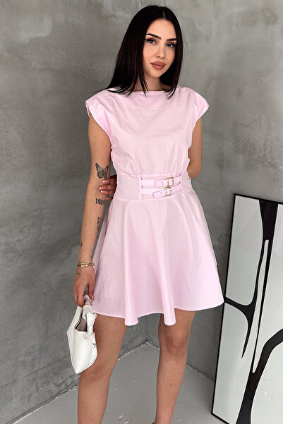 Noa&Noa Rochie mini cu curea pentru femei, fără mâneci, cu volane