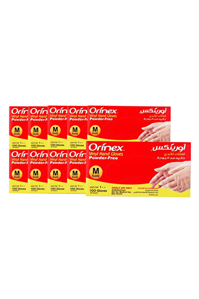 Orinex 10 عبوات | أورينكس | قفازات فينيل خالية من البودرة مقاس M - ( 100 قفاز )
