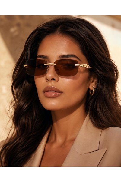 YUESSE Havana Brown Kare Kahverengi Çerçevesiz UV400 Güneş Gözlüğü