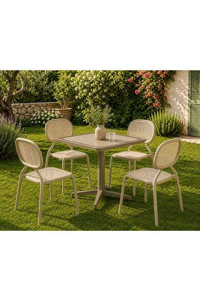 Derya Home Tilia Haz Kum beji & Vizon Bahçe Masa Sandalye Takımı – 4 Kişilik ...