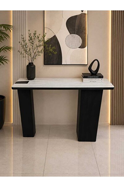 Generic Modern Entryway Table Wood Finish Black Leg Design