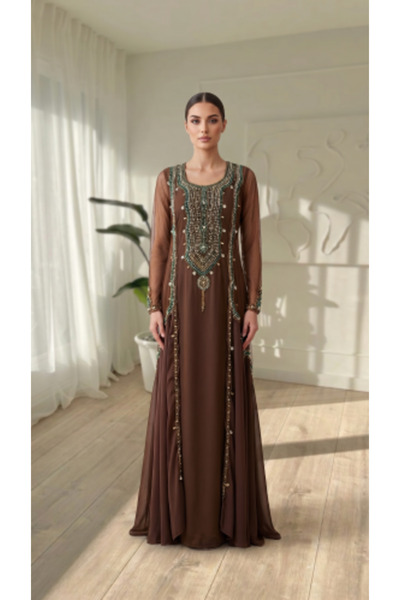Generic Brown dress with bead and crystal embroidery