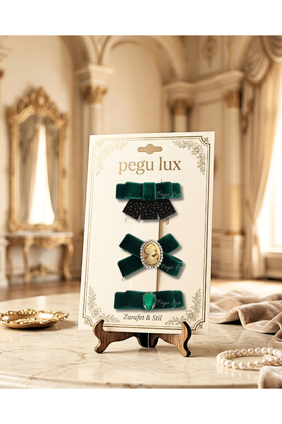 pegu baby collection Set de 3 agrafe de păr din catifea verde smarald, mici, ...