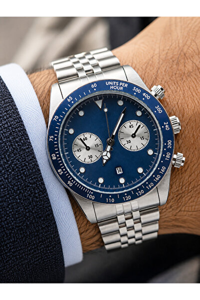 Weluxa Men's Wristwatch Luxury Design Navy Blue Dial Calendar Steel Band Gift...