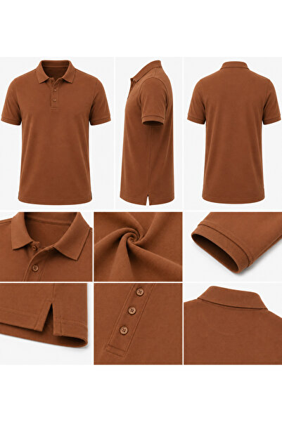 YUYİ Ji̇ber 100% Cotton Polo Collar Three Button Men's T-Shirt