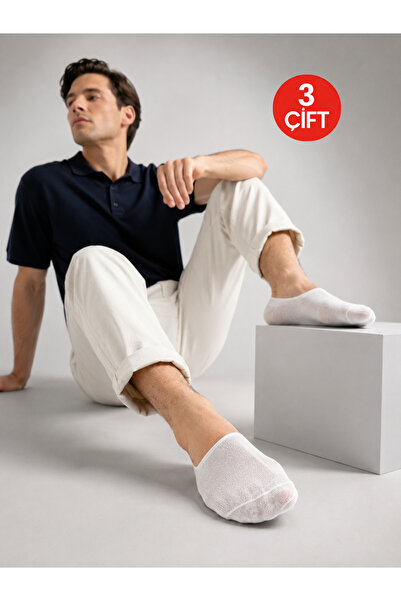 Onouqo 3 Pairs of Men's Ballerina Socks White Cotton Invisible Socks