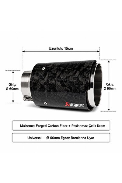 Monlion Dövme Carbon Egzoz Ucu 60mm-90mm | Akrapoviç Tip Sök-Tak Universal | Paslanmaz Çelik Krom Spor Egzoz Başlığı 15cm Tuning