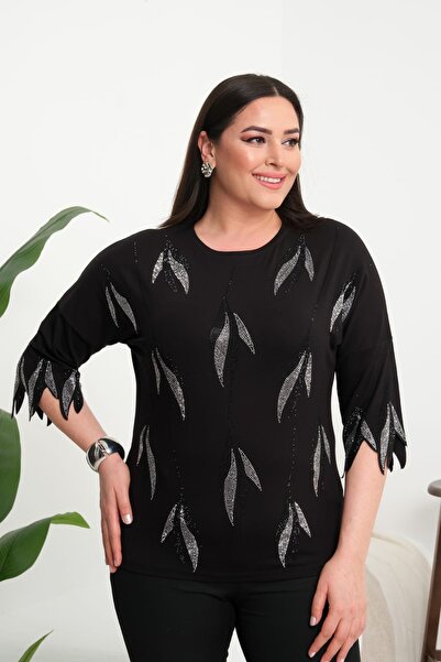 moda myflow TAŞLI KAPRİ KOL BLUZ