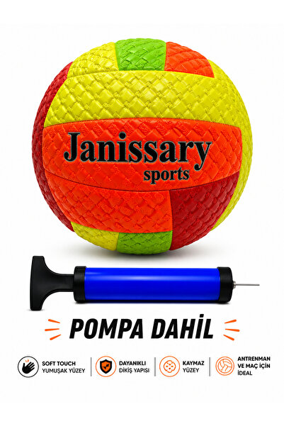 Janissary Neon Soft Touch Voleybol Topu + Pompa Dahil Karışık Renk Profesyone...
