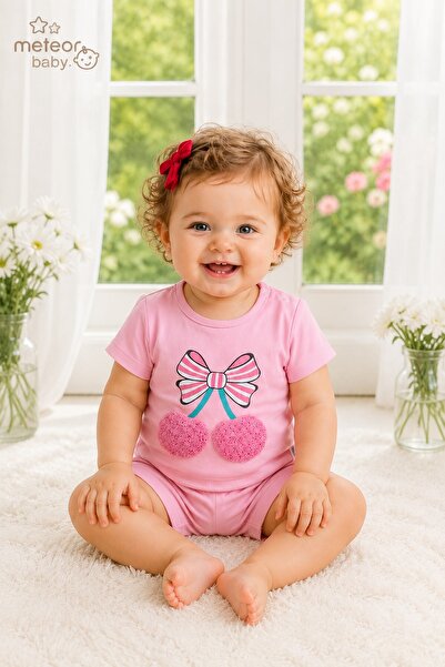 METEOR BABY Baby Girl Cherry Patterned Cotton Shorts Set