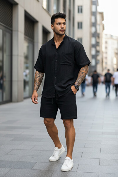 dehaine Summer set for men, shirt + shorts, men's tracksuit 004
