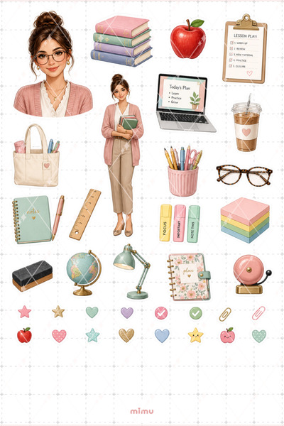Mimu Art Studio Öğretmen Sticker Seti Pastel Okul Planlayıcı Temalı Dekoratif...