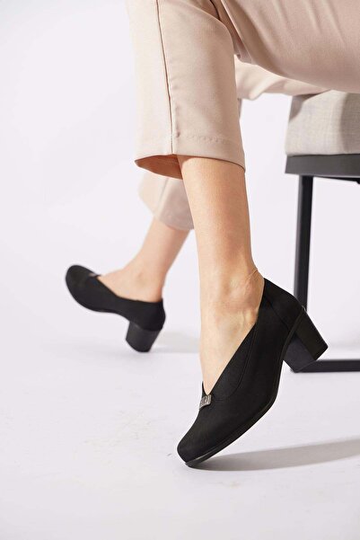 Moda Pie Lıkasger V Mouth Stretch Heeled Women's Shoes Black