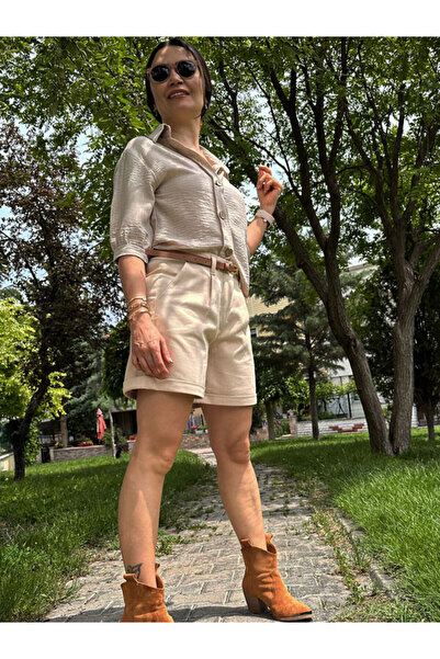 Burcu Özpıranga Dali Kemerli Şehir Boy Coton Şort (Görsellerde Ürün Ölçüleri ...