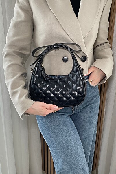 Fibag Women's Black Kopitone Pattern Bow Handle Detail - Adjustable Long Stra...