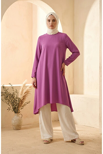 sefamerve Crepe Fabric Casual Tunic 1011-09 Dried Rose