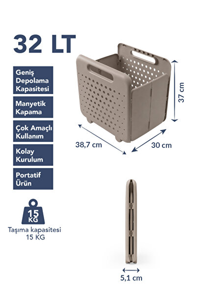 Lavine Katlanır Çamaşır Selesi 32 LT Geniş Hacimli Portatif Çamaşır Sepeti