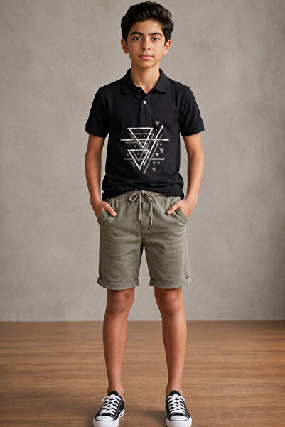 Trend Mix Kids 6-15 Years Old Boys' Printed Polo Collar T-Shirt and Tie-Waist...