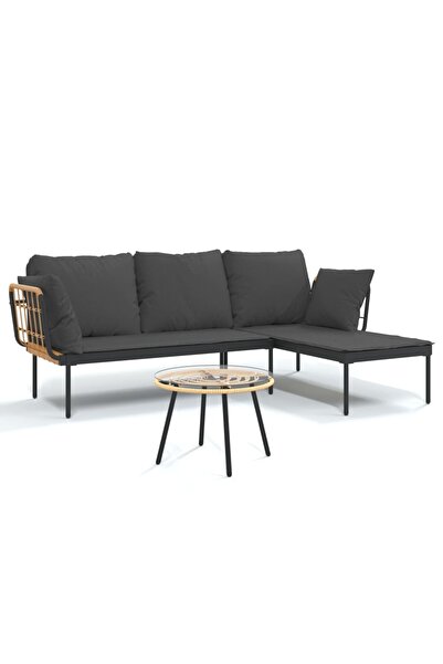 vidaxl Set mobilier de grădină cu perne gri închis, 3 piese, poliratan